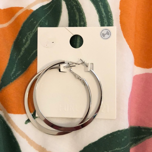 Forever 21 Silver Hoop Earrings - Picture 2 of 5